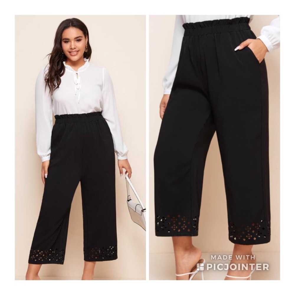 Paper Bag Waist Laser Cut Wide Leg Pant